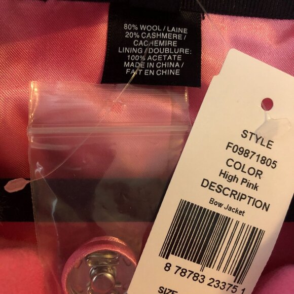 Pink Tartan Jacket Ruffle Collar Bow Detail Wool Cashmere Blend Pink 4 - Picture 4 of 4
